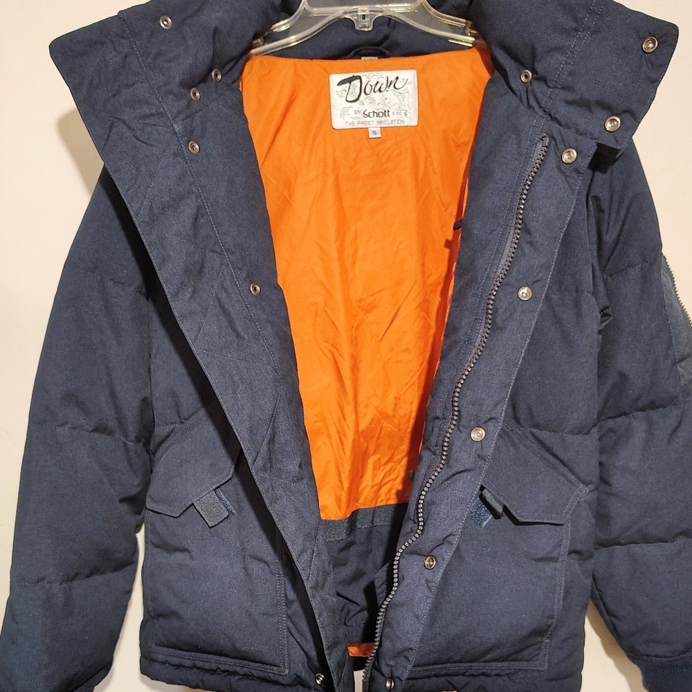 SCHOTT NYC DOWN SZ S LADIES/UNISEX WUILTED DOWN INSULTED HOODED JACKET EUC